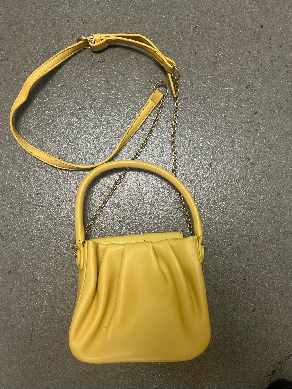Yellow Pleated Top-Handle Shoulder Bag with Chain Strap